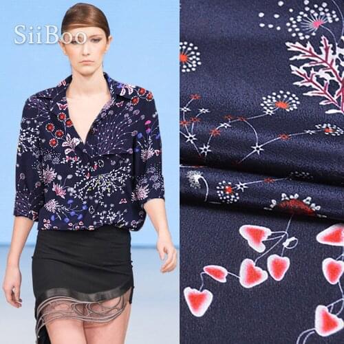 Light pink blue with floral print 100% silk crepe de chine fabric for dress shirt pure silk fabric cloth tela tejido 12mm SP4093