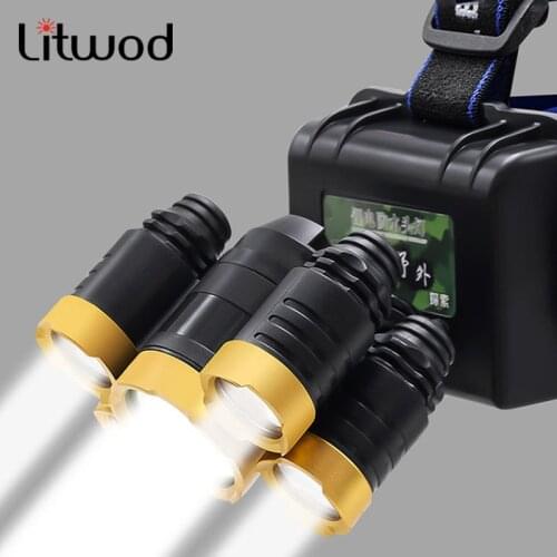 Litwod LED Headlight 5 Lights Built-in 18650 Battery USB Rechargeable Zoom Super Bright Waterproof Camping Flashlight Work Light