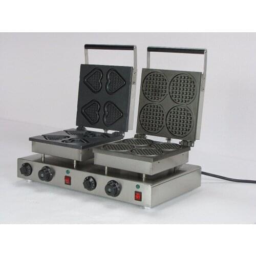 Double head Heart shaped waffle maker and four slices round belgian waffle irons