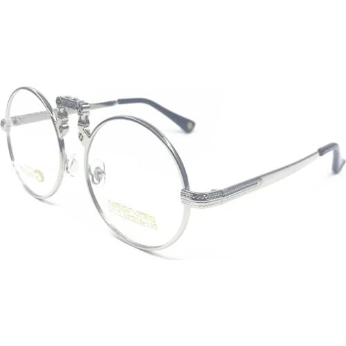Vintage 50mm Round Silver Eyeglass Frames Titanium Alloy Full Rim antique Rx able Hand Made Glasses Top Quality