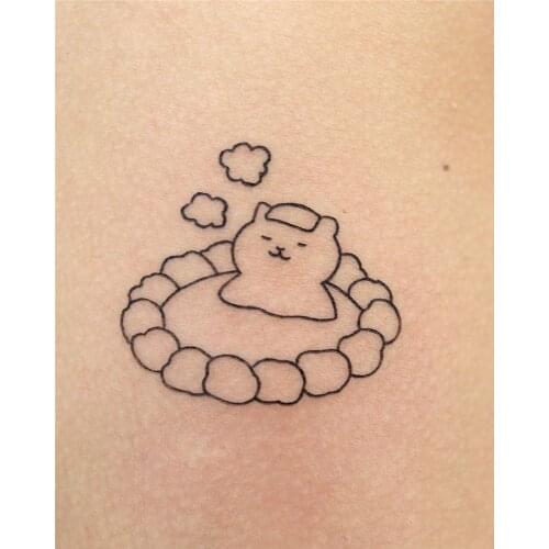 Black Cute Bear Fake Tattoo for Men Women Arm Waist Waterproof Temporary Tatto Stickers Anime Tatoos Body Art Water Transfer