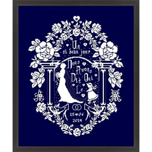 Bride cross stitch wedding beauty woman design package 14ct 11ct deep blue cotton thread embroidery DIY handmade needlework