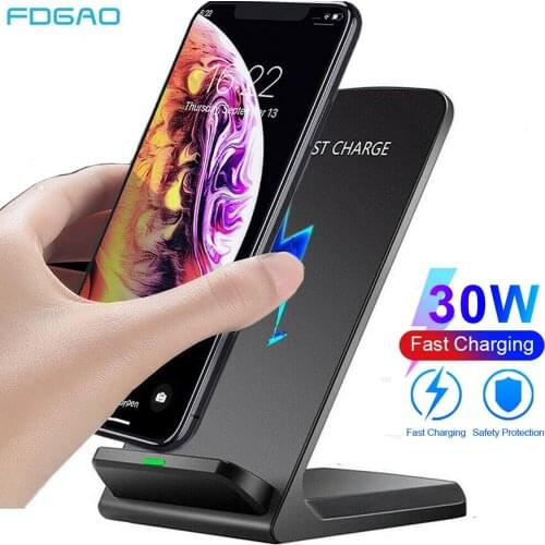 FDGAO 30W Qi Wireless Charger Stand For iPhone 12 Pro Max Mini 11 XS XR X 8 Samsung S20 S10 S9 Type C Fast Charging Dock Station