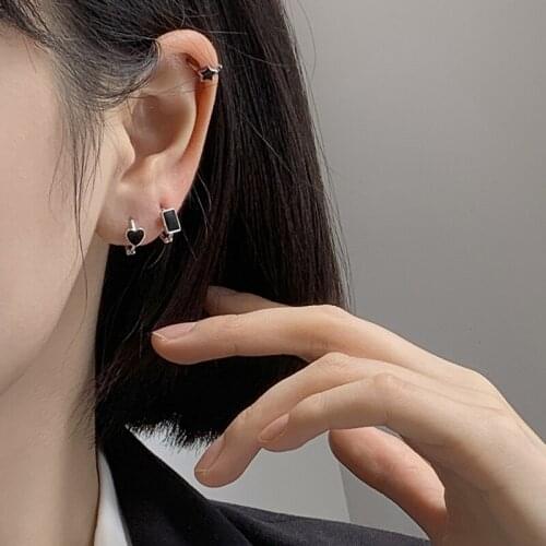 S925 Sterling Silver Small Hoop Earrings for Women Fashion Simple Black Star Heart Cartilage Earrings Piercing Jewelry Wholesale