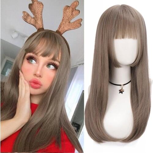 HOUYAN Long straight hair black heat-resistant cute party bangs accessories synthetic wig cosplay wig