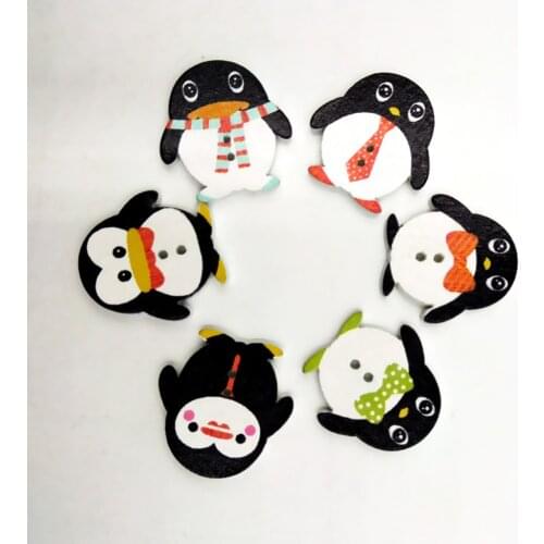 100pcs Penguin Shape Wooden 2 Hole Flat Buttons for Sewing Crafting 25mm