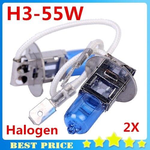 2 PCS 12V 55W H3 HeadLight Lamp Xenon Dark Blue Glass Replacement Car Halogen Light Bulb Super White