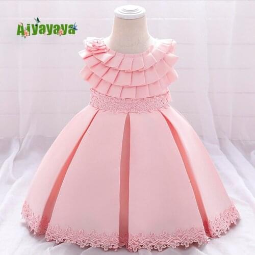 2021 Solid Color Newborn Clothes 1st Birthday Christening Dress For Baby Girl Dresses Party Princess Kids Clothes 1 2 Year