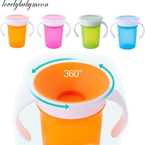 360 Degrees Can Be Rotated Baby Learning Drinking Cup with Double Handle Flip Lid Leakproof Infants Water Cups Bottle BPA Free