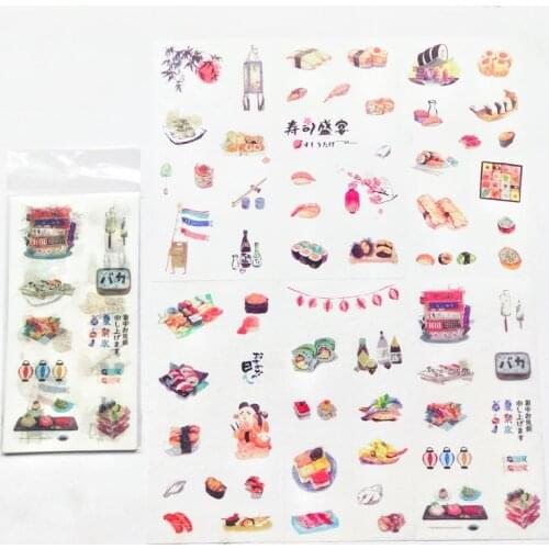 6 Sheets /Pack Sushi Foods Decorative Stickers Diary Album Notebook Decoration