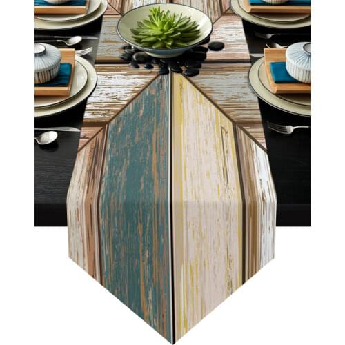 Wooden Board Texture Retro Table Runner Modern Table Flag Home Party Country Wedding Decoration Tablecloth Table Runners