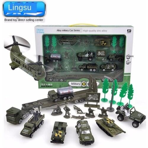 Childrens Toy Taxi Alloy Car Model Set Simulation Military Aircraft Tank Armored Car Model Toys for Children Boys Train Toys