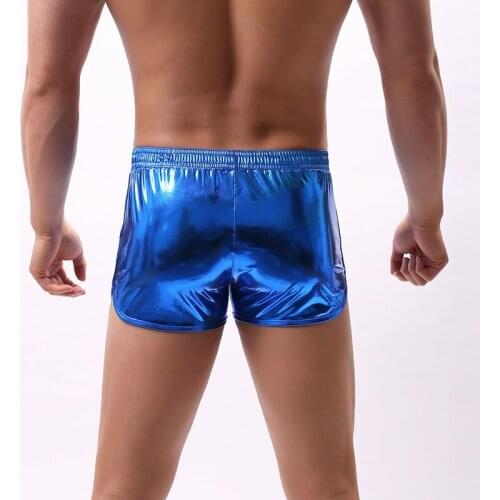 Men Hot Shorts Shiny Metallic Low Rise Boxer Shorts Stage Performance Clubwear Costumes Gymnastic Swimsuit Homme Pants Underwear