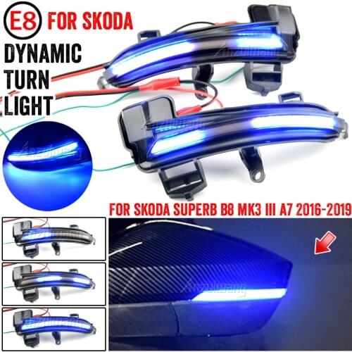 For Skoda Superb A7 MK3 B8 2016-2019 Side Mirror Flasher Light Blue-Yellow LED Dynamic Sequential Turn Signal Flasher Blinker