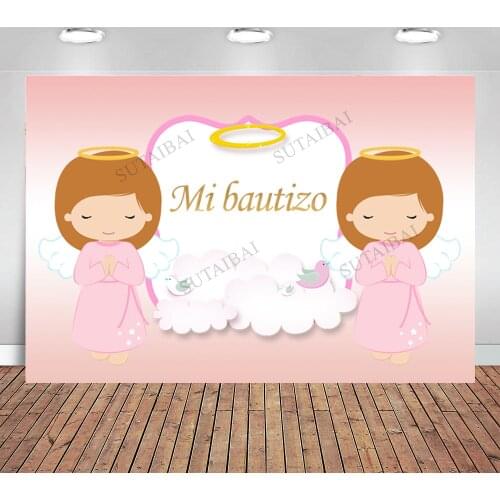 Background Photography Pink Girl Angel My First Communion Baptism Mi Bautizo Personalized Custom Photo Background Backdrop
