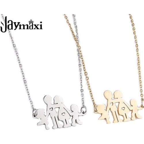 Jaymaxi Family Pendant Necklace Stainless Steel Mom Dad Kids Gifts DIY Jewlery 2 Colors Elegant 18 Inch Chain Necklace