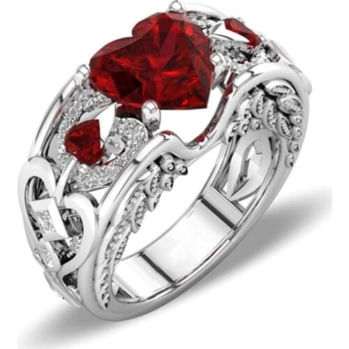 Classic Women Red Heart Zircon Ring Fashion Princess Ring Wedding Engagement Accessories Jewelry For Female Friend Best Gift