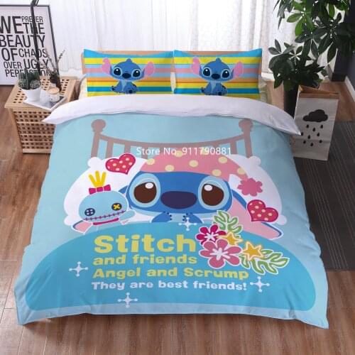 Disney Stilch Angie Cartoon Print Bedding Set Comfortable Duvet Cover and Pillowcase Children Bedroom Decorative Home Textile