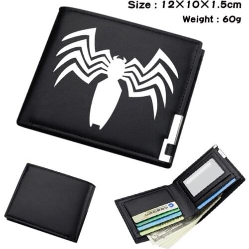 Movie Venom Short Wallet Photo Card Holder Mens Womens Leather Bifold Black Wallets Fashion PU Student Purses Otaku