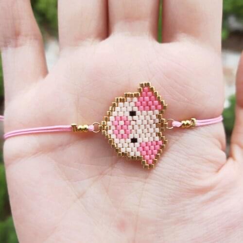 FAIRYWOO Handmade Miyuki Cute Pig Bracelets Pig Head Pendant For Kid Girls Fashion Miyuki Jewelry Delica Pink Drawstring Charms