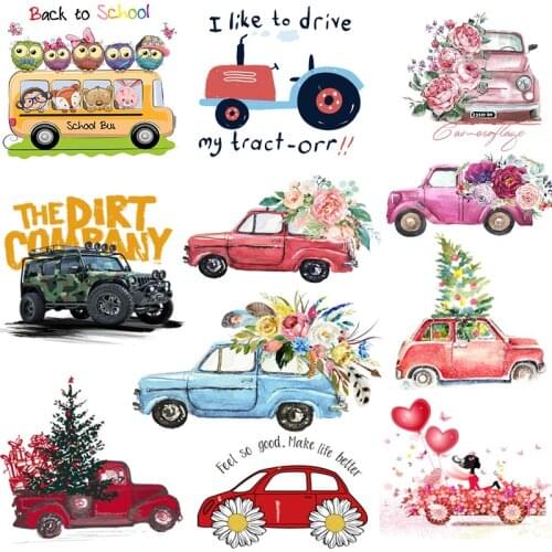 Fashion Car Heat Transfer For Clothing Iron On Vinyl Christmas tree Transfers For Clothes Applique Stickers For DIY T-shirt