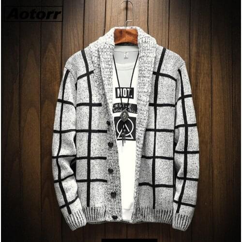 Vintage Cardigan Sweater Coat Men Autumn Homme Solid Sweaters Casual Warm Knitting Jumper Sweater Male Lapel Button Pullovers