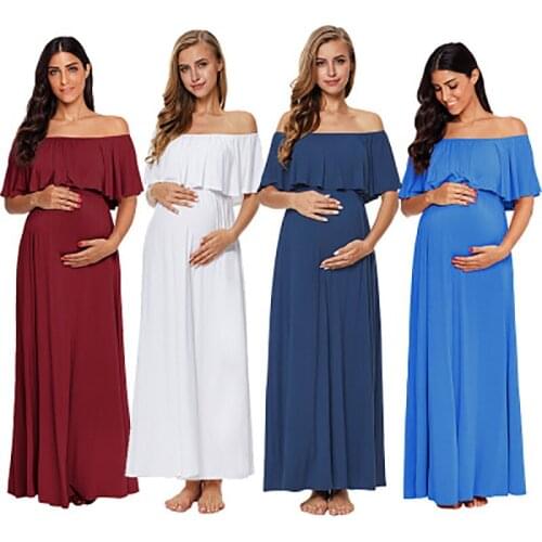 NEW 2019Womens Ruffles Maternity Long Dress Off Shoulder Maternity Dress Maxi Pregnancy Dress Mama Photo Shoot Pregnant Clothes