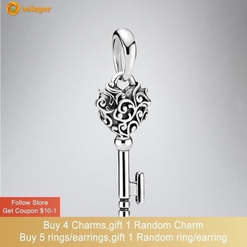 Volayer 925 Sterling Silver Beads Regal Key Pendant Charms fit Original Pandora Bracelets Necklace Pendant Women DIY Jewelry