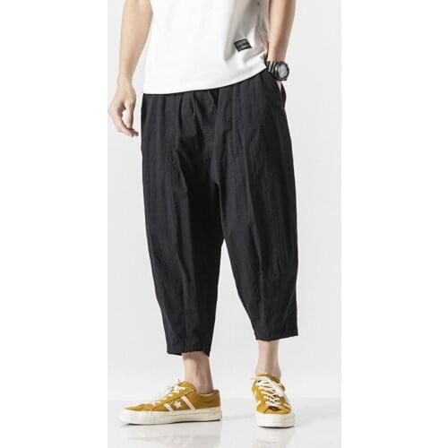 Casual pants Hallen pants Seven-minute pants Men Chinese Flax Pants with Loose Size and Broad Legs