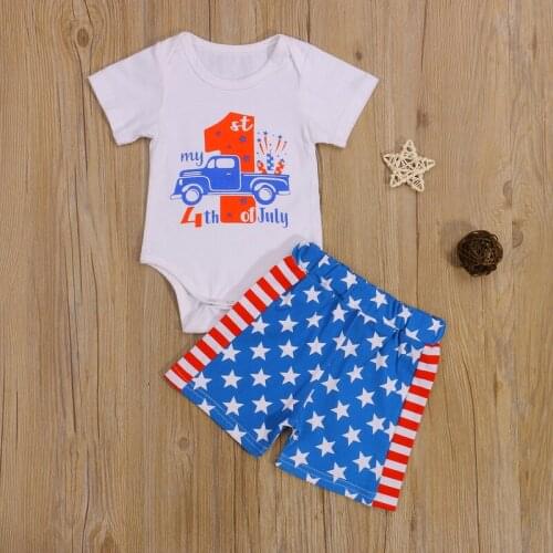 Pudcoco 0-18M 2Pcs Baby Girl Boy Infant Kids Summer Fashion Independence Day Star Striped Bodysuit Top+Shorts Pants Sets