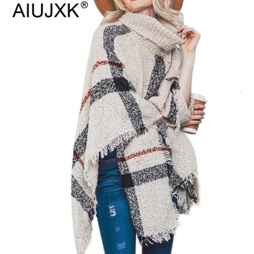 AIUJXK Winter Turtleneck Pullovers Women Fashion Tassel Poncho Sweaters Batwing Sleeve Oversize Casual Jumper Fashion Knitwear