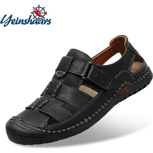 YEINSHAARS High Quality Cow Leather Sandals Summer Outdoor Handmade Men Sandals Fashion Comfortable Men Beach Leather Shoes