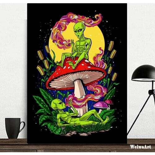 Modern Art Canvas Painting Aliens Magic Mushroom Weed Poster Childrens Room Fairy Tale Picture For Bedroom Decoration Wall Art