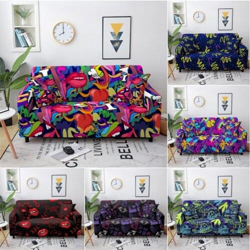 Colorful Graffiti Print Elastic Sofa Cover For Living Room Abstract Art Stretch Sofa Slipcover Anti-dirty Couch Cover 1-4 Seat