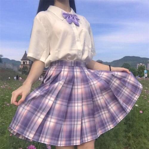 Summer JK uniform plaid skirt female Japanese preppy style sweet cute casual pleated skirt Harajuku high waist A-line mini skirt