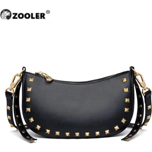 ZOOLER Women Rivet Cow Leather Bags Skin Luxury Diamond Shoulder Bags Genuine Leather Purse Girls Cow Evening Party ladies#ZF232