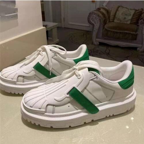 Woman Shoes Spring New White Shoes Female Leather Sneakers Women Flat Platform Round Toe Shell Toe Shoes Women Lace Up 2021