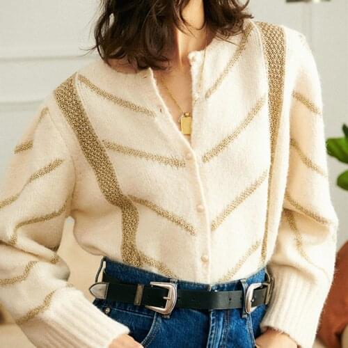 Striped Cardigan Knitwear Womens O-neck Long Sleeve 2020 Autumn New Female Sweater