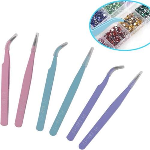 2Pcs Pink Purple Blue Eyelash Tweezers Anti-static DIY Hand Clip Tweezers For Eyelash Extension Eyebrow Tweezer