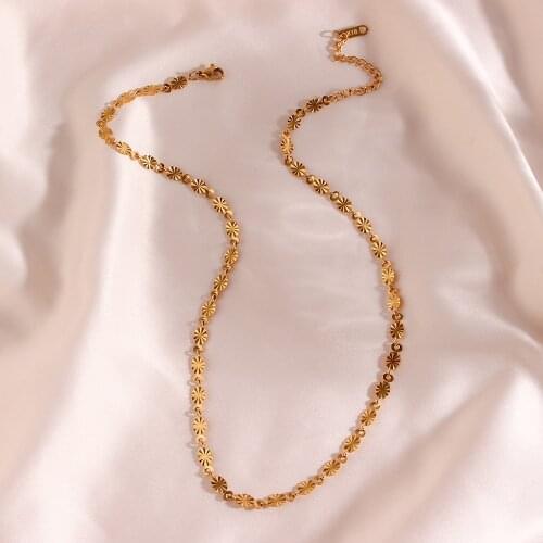 2021 Hot Flower Tarnish Free Wear Together Chain Necklace Stainless Steel 18k Gold Plated Necklaces For Woman Girl