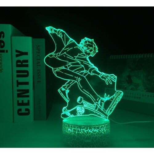 Skateboard Boy 3D LED Lamp Anime Figure Visual Illusion White Cracked Base Home Decor for Couple Children Festival Birthday Gift