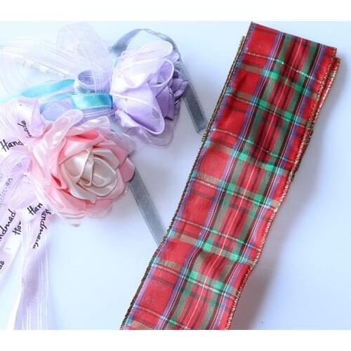 5yard 6-6.3cm Ribbon Ribbon Ribbon with iron-red Plaid printing decoration craft for Christmas party gifts