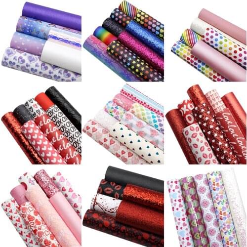 6Pieces/set 20*33cm Rainbow Glitter/Printed Synthetic Leather Patchwork Hair Bow Handbag Shoes DIY,1Yc7443