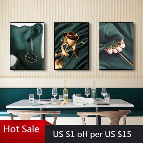 Abstract Posters And Prints Green Swirl Rose Flower Nail Art Wall Art Canvas Painting Nordic Pictures For Living Room Decor