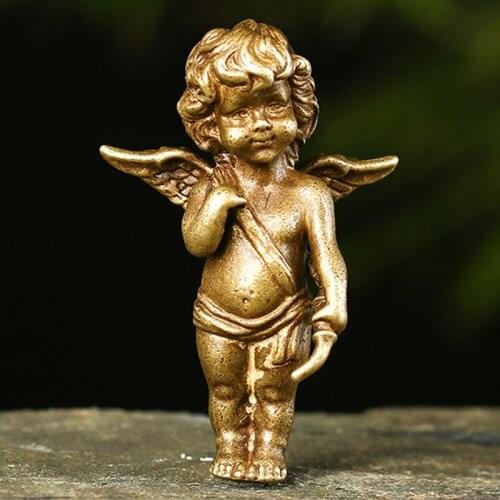 Antique Bronze Solid Cupid Love Angle Miniatures Figurines Ornaments Copper Sculpture Crafts Home Decorations Accessories Gifts
