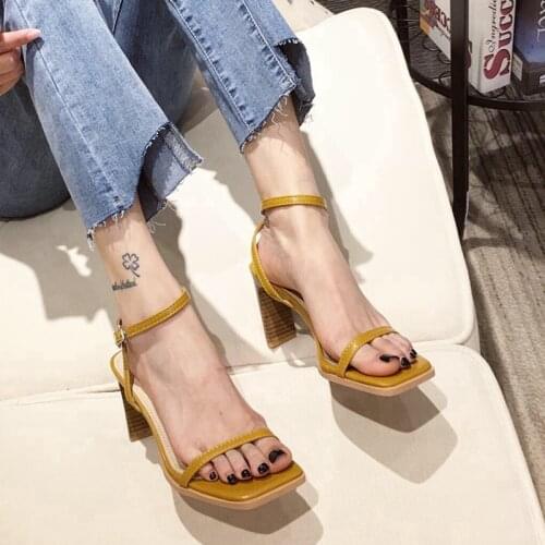 Bailamos Gladiator Sandals Square High Heels Narrow Band Pumps Shoes Females Summer 8.5CM Heel Open Toe Clip-On Strappy Sandals