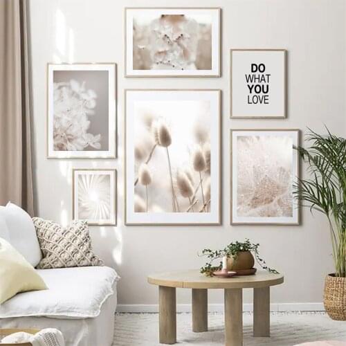 Beige Grass Dandelion Dried Flower Line Wall Art Canvas Painting Nordic Posters And Prints Wall Pictures For Living Room Decor