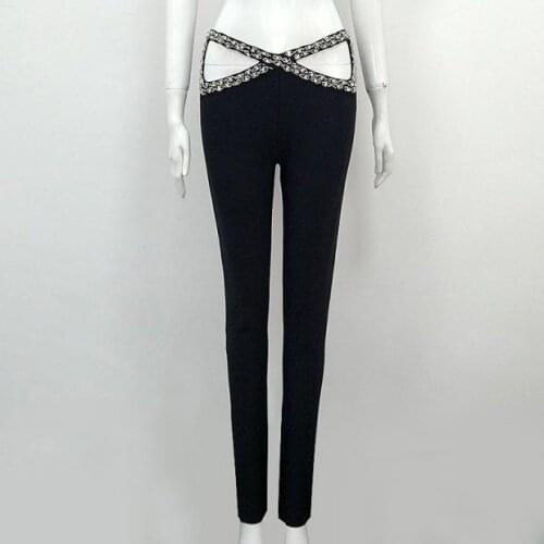 New hot sexy evening club party women Bodycon Bandage pants black white embroidered flares knitted bodysuit bandage playsuit