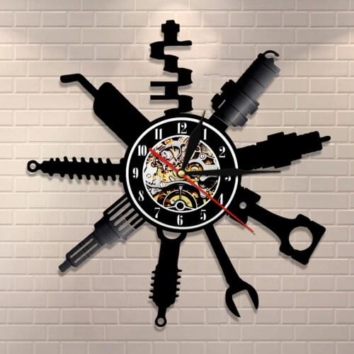 Decorative Modern Wall Clock Car Auto Repair Shop Wall Sign Mechanic Service Workshop Vinyl Record Clock Garage Repairman Gift