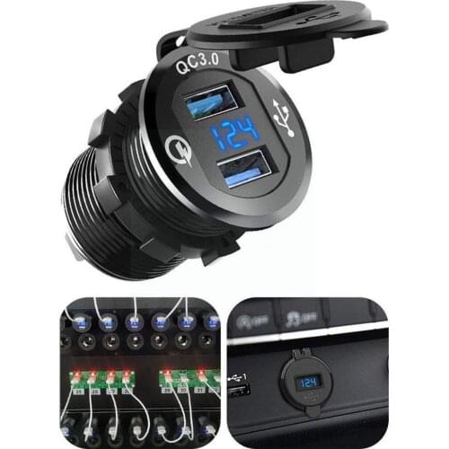 Dual USB Charger Plug Power Socket Adapter Fast Charging 3.0 Voltmeter With For Car Bus ATV Suitable Truck Waterproof Boat T2W0